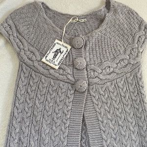 My Tribe Light Gray cable knit short sleeve long cardigan Sz M NWT